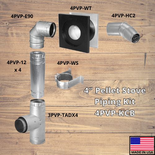 Comfortbilt/Duravent 4 inch Pellet Stove Piping Kit - Galvalume - Now with Free 90° Elbow