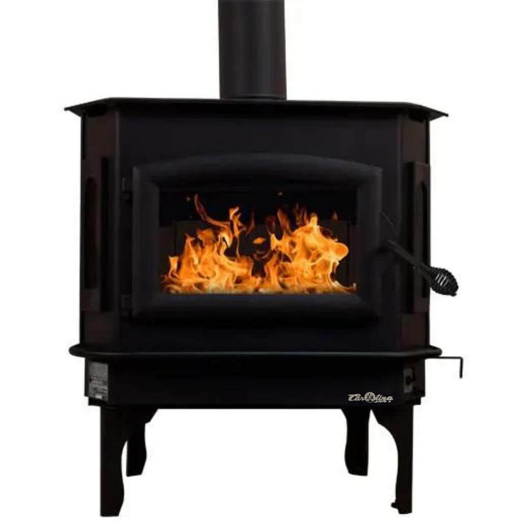 Carolina Wood Stove Front View with Fire and Legs