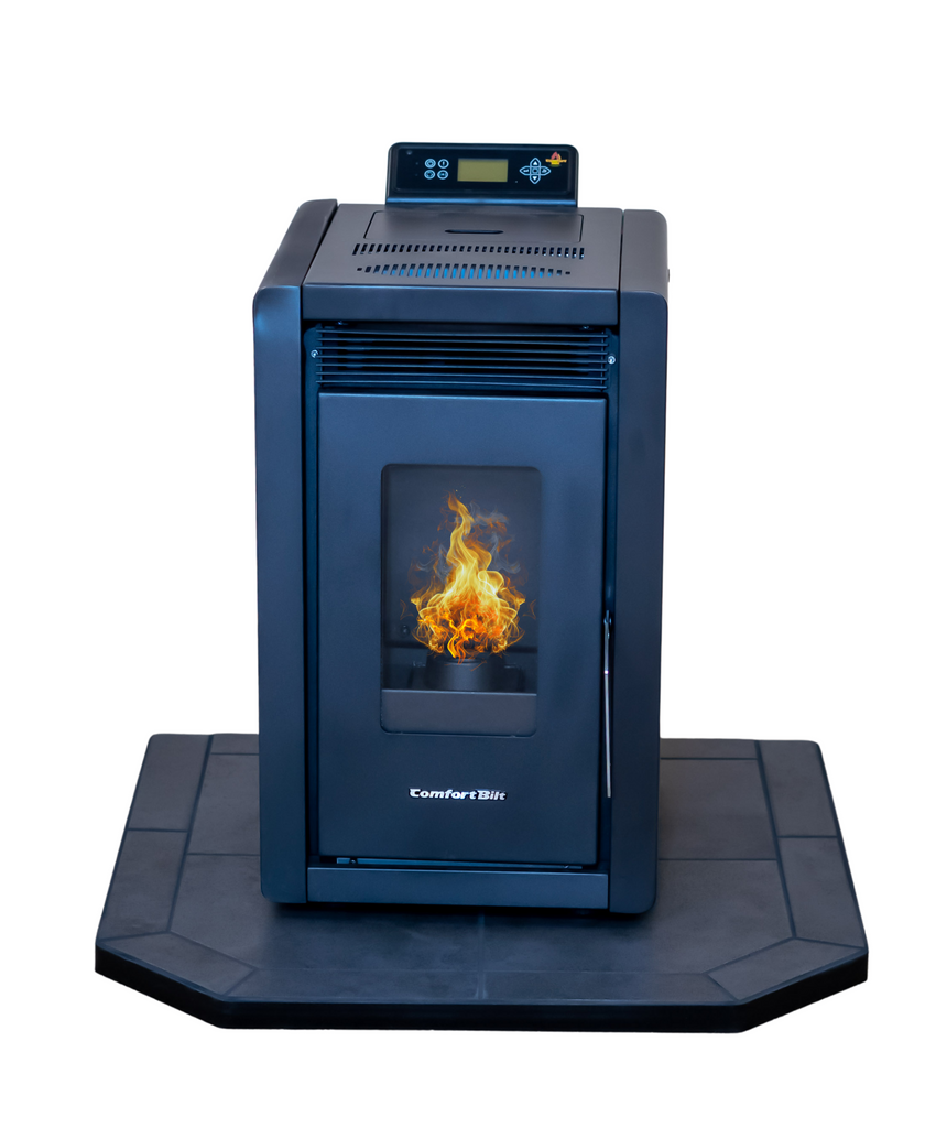 COMBO DEAL- Alpine  HP40 Black Pellet Stove with 32" Midnight Black Hearth Pad