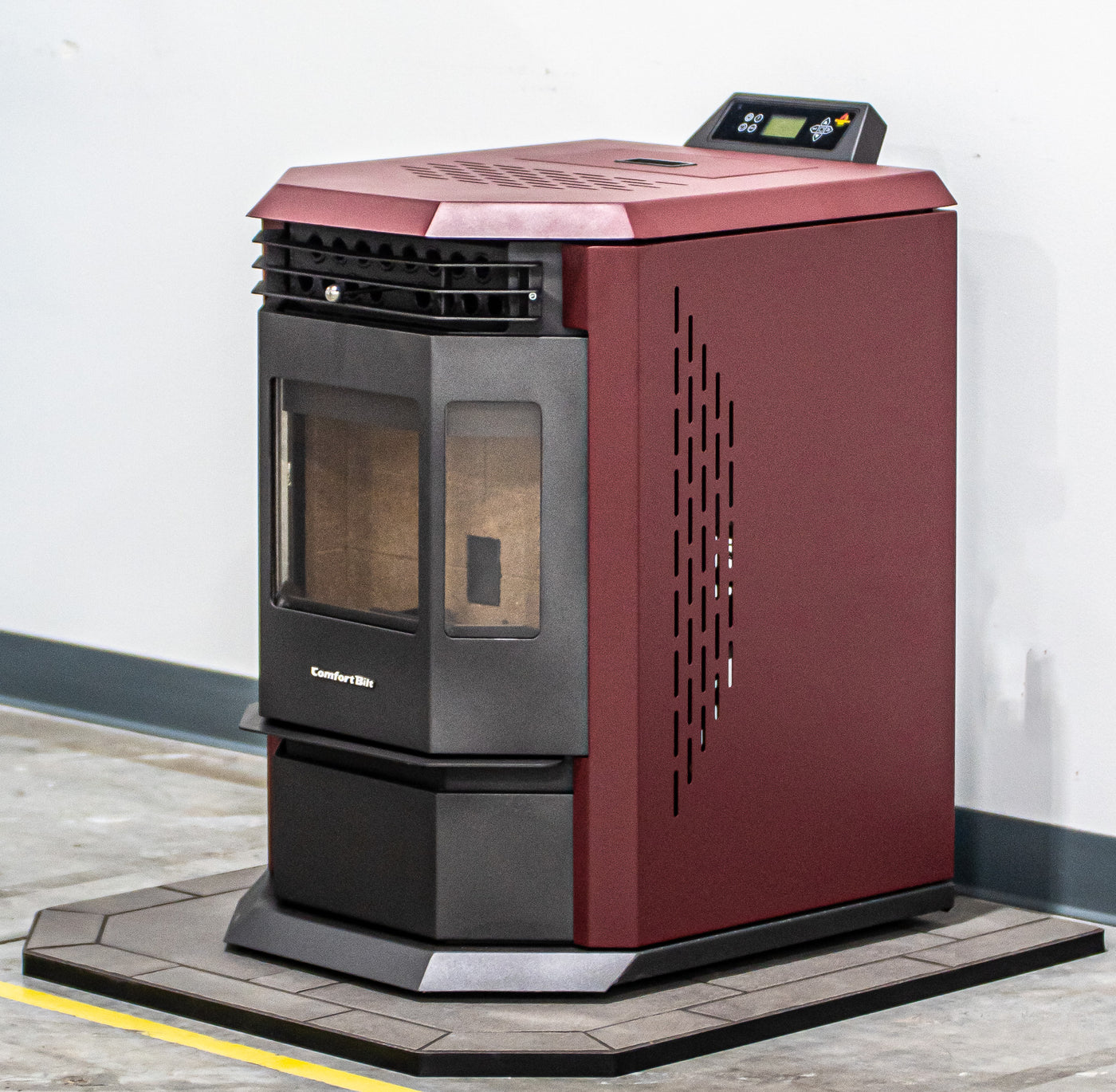 Comfortbilt HP22 Pellet Stove Burgundy Hearth Pad Combo