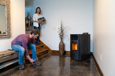 HP50S Pellet Stove Corner Installation Downstairs Lifestyle