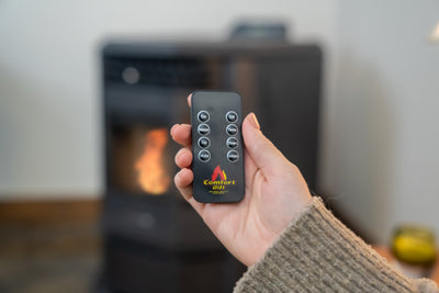 HP22 Pellet Stove Remote Control In From Of Pellet Stove