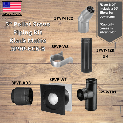 ComfortBilt 3 inch Pellet Stove Piping Kit - Black Matte /No Elbow