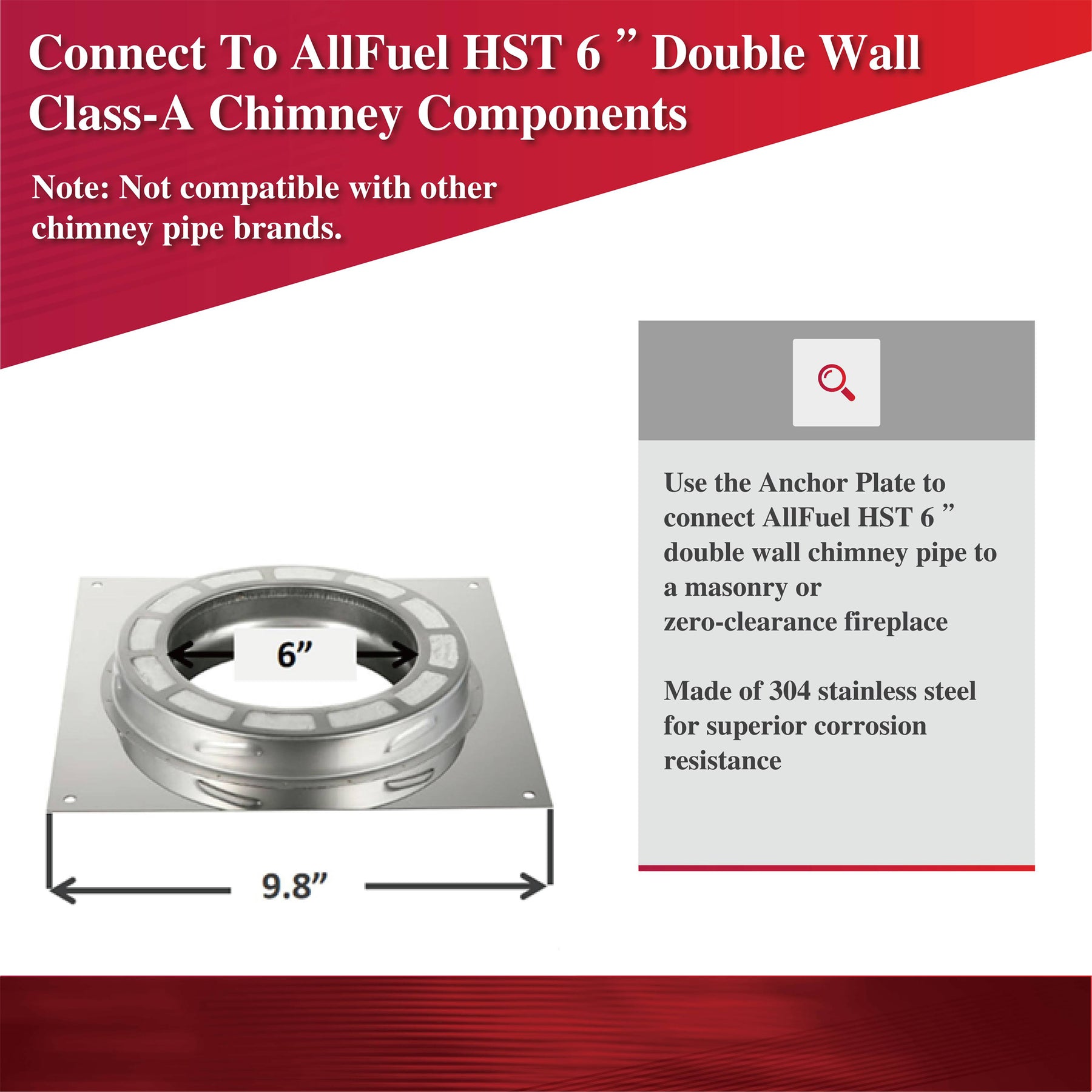 AllFuel HST Stove Pipe Adaptor for 6 Diameter 304 Stainless Steel All Fuel  Class-A Double Wall Insulated Chimney Pipe 