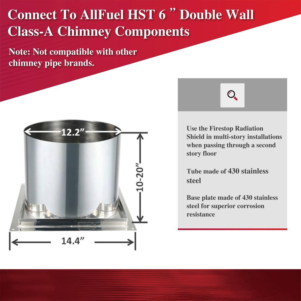 AllFuelHST Firestop Radiation Shield for 6" Inner Diameter Chimney Pipe