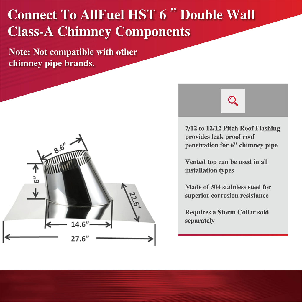 AllFuelHST Pitch Roof Flashing 7/12 to 12/12 for 6" Inner Diameter Chimney Pipe