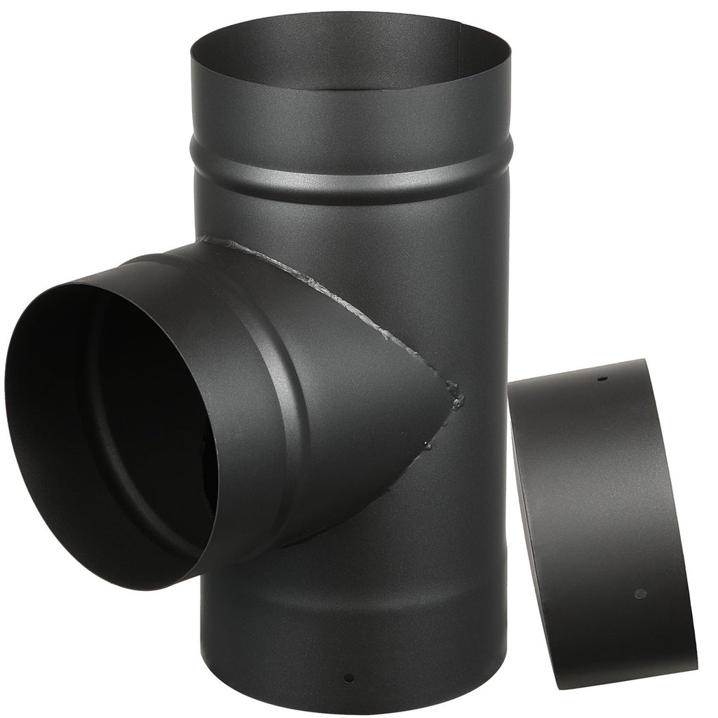 AllFuelHST Tee with Cap for 6" Diameter Single Wall Black Stove Pipe