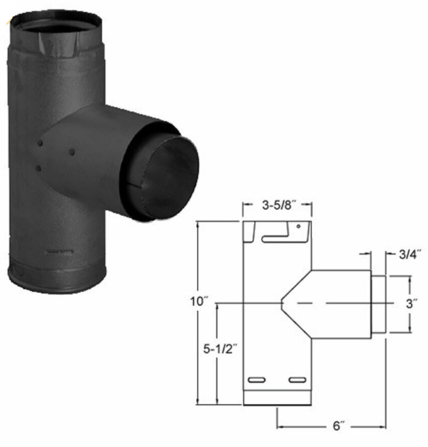 Duravent 3 Inch Adapter Tee with Cleanout in Black